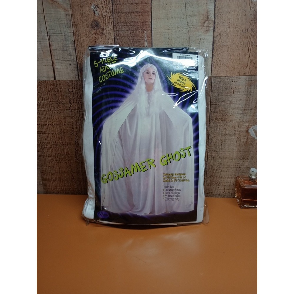 Gossamer Ghost Adult Costume 5-Piece Set White Gown Cape Wig Gloves One Size
